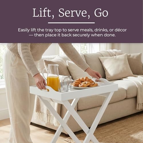 Lavish Home Folding TV Tray Table with Removable Tray Top, White, 22 Inch - Image 6