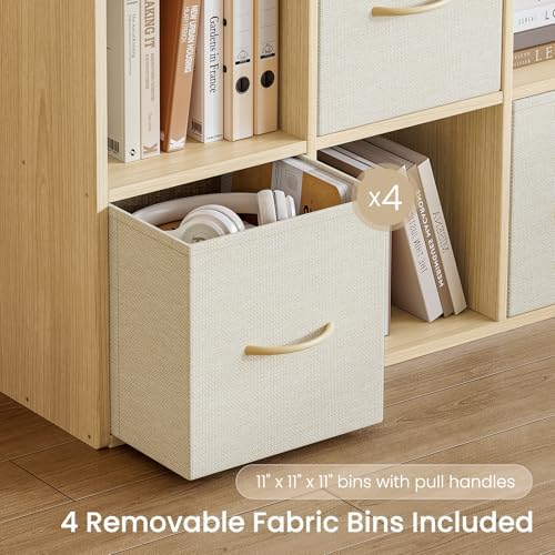 EXPERLAM 8 Cube Storage Organizer - Solid Wood Bookshelf with 4 Storage Bins, Cube Shelf with 2 Removable Back Panels, Vertical or Horizontal Bookcase, Open Book Shelf for Bedroom, Living Room, Office - Image 5