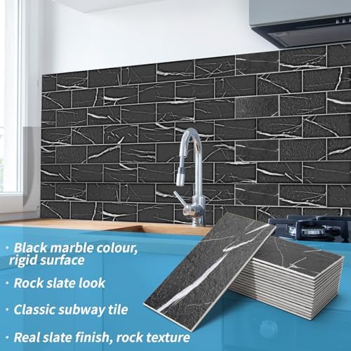Art3d 102-Pack Peel and Stick Backsplash on Subway Tile, Black Marble - Image 2