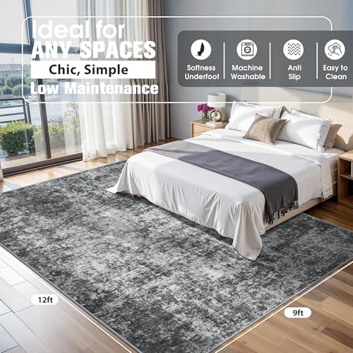 9x12 Area Rugs for Living Room Washable Bedroom Dining Room Black Grey - Image 2
