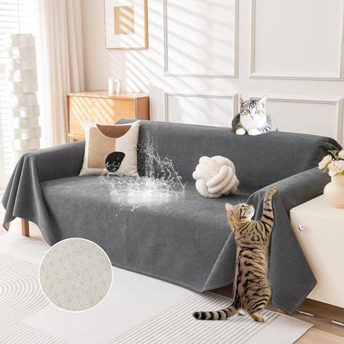 Deep Dream Waterproof Couch Covers for 3 Cushion Couch, Cat-Scratch Resistant Sofa Cover, Pet Friendly Anti Slip Sofa Slipcovers Furniture Protector Washable Sofa Covers, 91" x 118",Dark Grey by DeepDream