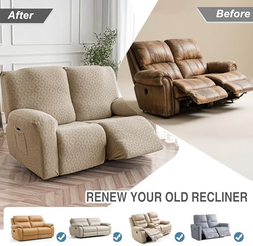 Genina Waterproof Recliner Loveseat Cover,2 Seat Couch Cover,Khaki - Image 6