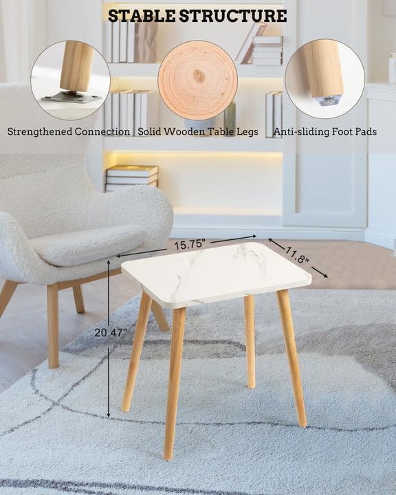 FORAOFUR Small End Table, Side Table Accent Table Living Room Bedroom Balcony Office, Modern Bedside Table Home Decor, Mini Table for Small Spaces, Short Coffee Table, Easy Assembly, Marble White - Image 3