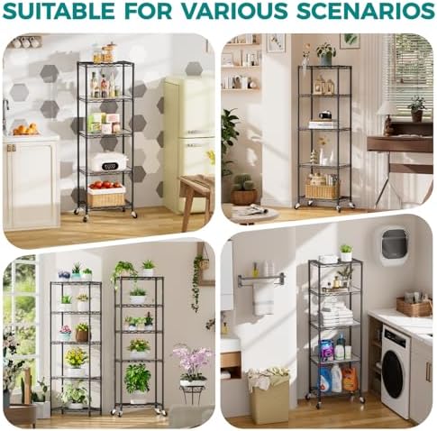 SINGAYE 5 Shelves Storage Shelf Wire Shelving Unit Metal Adjustable Wheels - Image 6