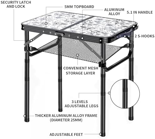 Outdoor Side Table, Portable 3 Adjustable Height, Small Folding Table - Image 4
