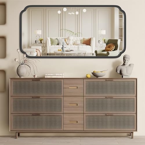 Ferytange 48 x 24 Inch Black Bathroom Vanity Mirror for Wall with Metal Frame Modern Rectangle Rounded Corner Wall Decor Mirror for Big Bathroom Over Sink (Horizontal/Vertical) - Image 3