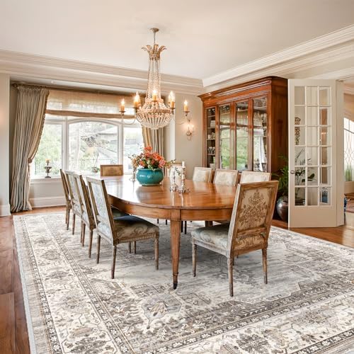 Area Rugs 9x12 Living Room：Machine Washable Rug - Soft Carpet for Bedroom - Waterproof Stain Resistant Vintage Distressed Area Rug 9'x12' Beige - Image 3