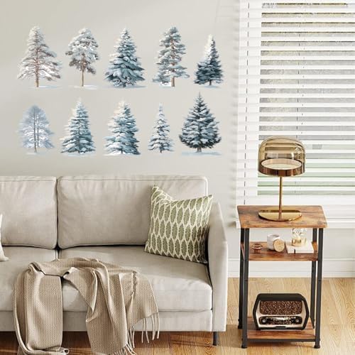 ANNA QUEEN Winter Snow Tree Wall Decals | Peel and Stick Forest Wall Stickers – Removable Watercolor Pine Tree Vinyl Wall Art for Living Room, Bedroom, Nursery & Christmas Winter Décor - Image 6