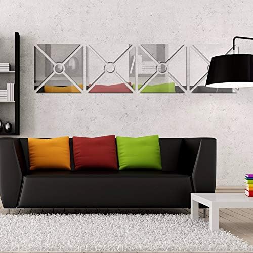 3D Mirror Wall Stickers, 4 Pcs Acrylic Square Geometric Pattern DIY Art Decals, Self Adhesive Mirror Plastic Wall Sheet Tiles Home Decoration for Living Room Bedroom Stair Wall Decor (Triangle- 4pcs) - Image 6