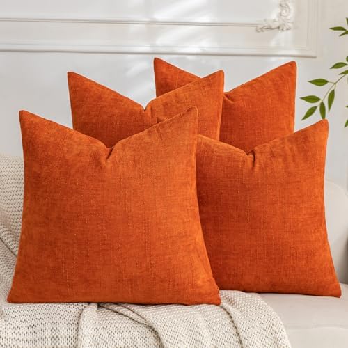 Set of 4 Soft Textured Decorative Throw Pillow Covers 22x22 Inch Cozy Farmhouse Cushion Cover Square Accent Pillow Cases for Bed Couch Sofa Living Room, Burnt Orange by Cozoomy