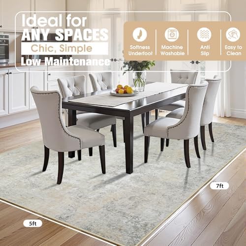 5x7 Area Rugs for Living Room Washable Bedroom Dining Room Beige Grey - Image 2