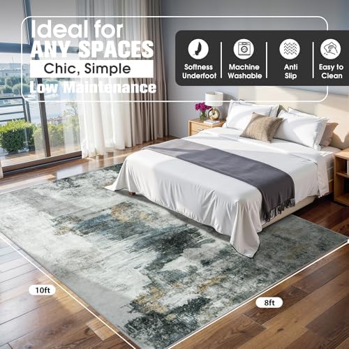 8x10 Area Rugs for Living Room Washable Bedroom Dining Room Black Gold - Image 2