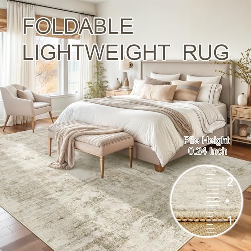 Soalmost 9x12 Area Rugs for Living Room Washable Rug Abstract Beige/Gray - Image 7