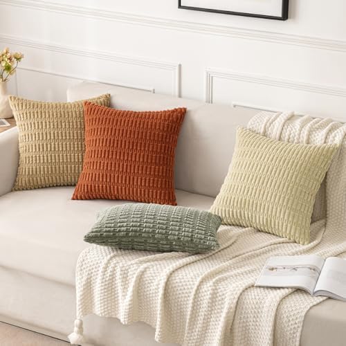 MIULEE Corduroy Decorative Throw Pillow Covers 20x20 Light Olive Pack of 2 - Image 7