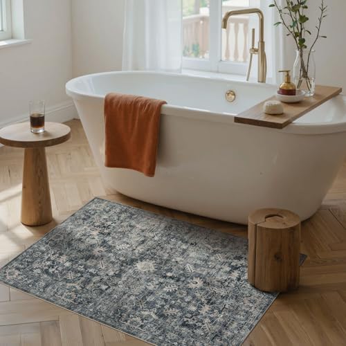 Rugxara 2x3 Entryway Rug Door Mat, Washable Samll Rug, Non Slip, Blue - Image 3