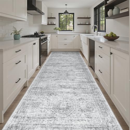 Soalmost Washable Hallway Runner Rug 4x12 Kitchen Entry Rugs Non-Slip, Grey - Image 2