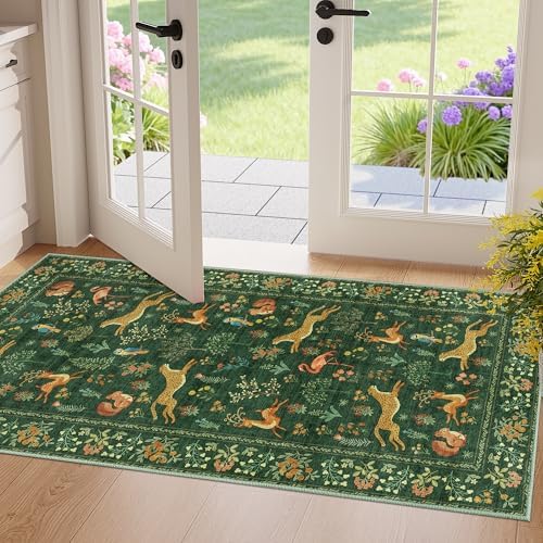 DUKINO 2x4 Rug for Entryway, Animal Washable Runner Rug for Kitchen, Green by DUKINO