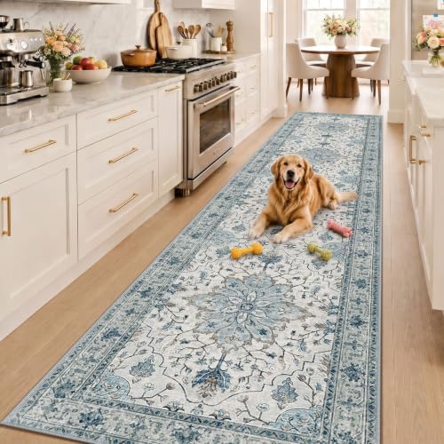 RELEANY Washable Area Rug, Runner 3'x12', Blue/White/Gray - Image 2