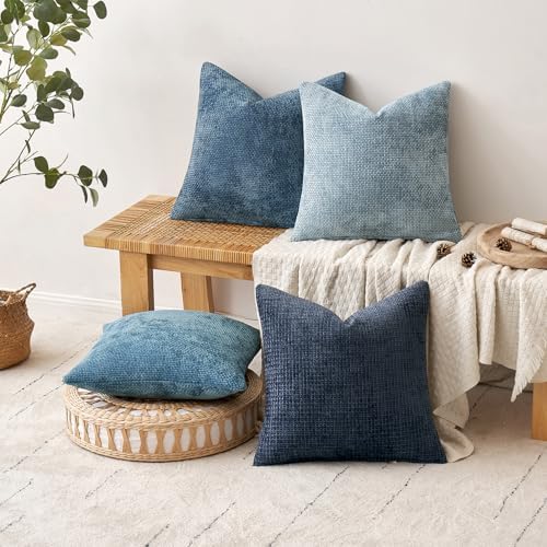 MIULEE Decorative Chenille Euro Pillow Covers Blue Series 24x24 Pack of 4 - Image 4
