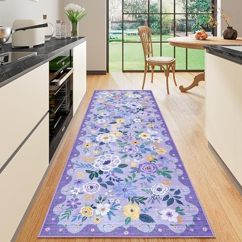 DUKINO 2.6x8 Runner Rug, Washable Runner Rug for Hallway Non Slip, Purple by DUKINO