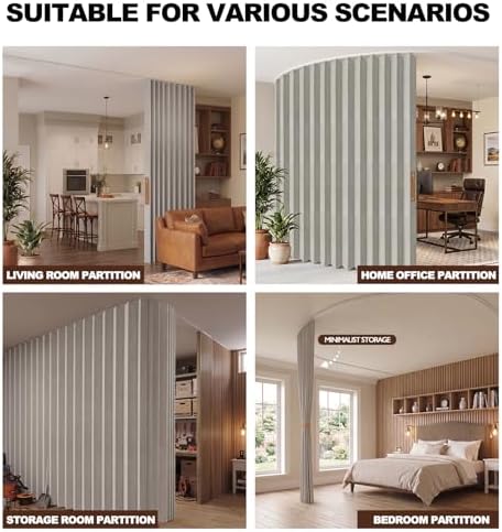 JILRON Folding Accordion Partition Divider with Ceiling Track - Hanging Room Curtain, Quick Setup(Grey 180" W x 84" L-Pack of 1) - Image 2