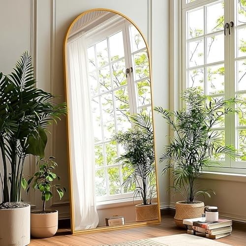 KOMCOTE 71x28 Inch Arched Floor Mirror - Full Length Gold Standing Mirror for Bedroom, Living Room, Dressing - Tall Leaner Mirror with Arch Design, Wall or Free-Standing Decor by KOMCOTE