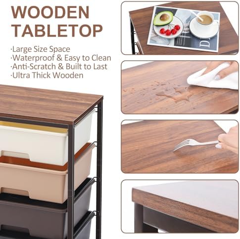 SYKIARIOL Utility Cart with 4 Drawers, Brown - Image 4