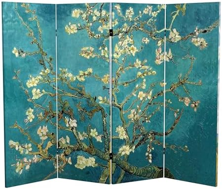 Red Lantern Double Sided Works of Van Gogh Canvas Folding Screen - Almond Blossoms/Wheat Field, 4 ft Short - 4 Panel by RedLantern