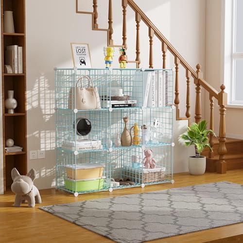 C&AHOME Wire Cube Storage, 9 - Cube Organizer Metal C Grids, Shelves, Blue - Image 4