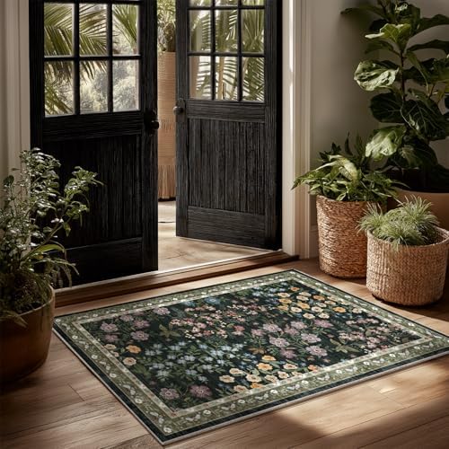 Machine Washable Throw Rugs for Entryway: Door Mat Indoor Entrance 2x3 Rug Small Area Rug Non-Slip Low Pile Kitchen Rug for Front Door Indoor Entrance Kitchen Bedroom Kids Room by palohom
