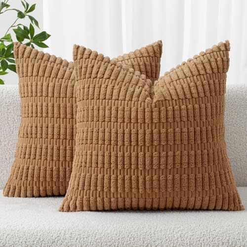 MIULEE Corduroy Decorative Throw Pillow Covers 18x18 Brown Pack of 2 by MIULEE