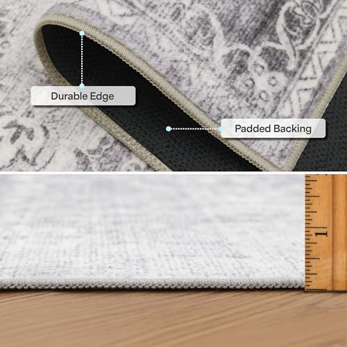 ReaLife Rugs Machine Washable Area Rug Runner - Living Room Bedroom Bathroom Kitchen Entryway Office - Padded Low Pile Stain Resistant Premium - Boho Farmhouse Vintage - Noor - Silver Ivory 2'6" x 6' - Image 5