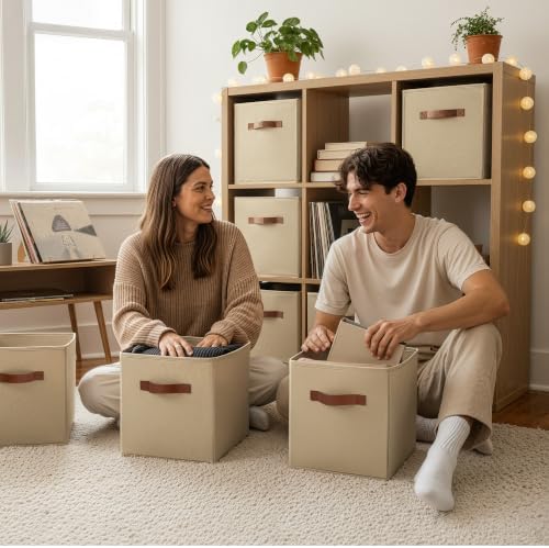 GRANNY SAYS Cube Storage Bins, 11 Inch Cube Organizers, Khaki, 6-Pack - Image 3