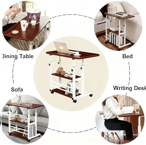 VebaCidi Medical Overbed Bedside Table with Two Shelves and Wheels (Hospital and Home Use), 31 1/2" Desk with Non Tilt Wooden Top, Adjustable Height (Black Walnut) - Image 3