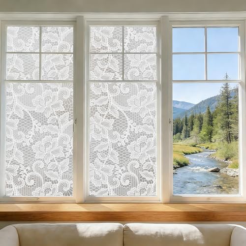 NINETREX Window Privacy Film, Frosted White Lace Window Cling, 35.4"x78.7" - Image 2