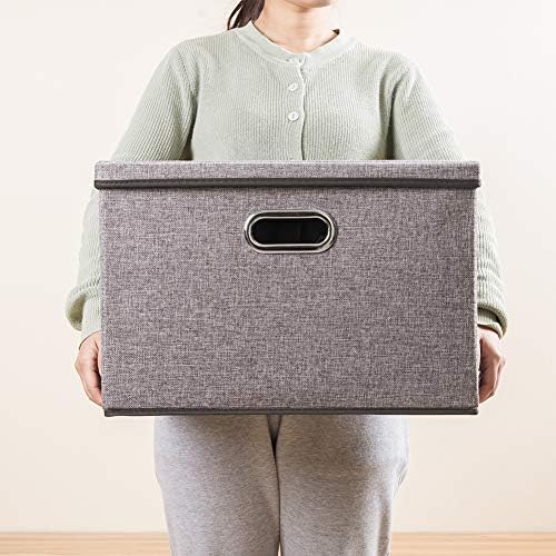 PRANDOM Large Collapsible Storage Containers with Lids [5-Pack] Linen Fabric Foldable Storage Bins Boxes Organizer Baskets Cube with Cover for Home Bedroom Closet Office Nursery (17.7x11.8x11.8) - Image 6