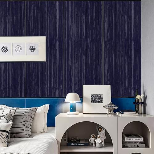 Navy Blue Grasscloth Peel and Stick Wallpaper Texture Contact Paper A Set of 15.7" X 480" Self-Adhesive Linen Removable Wallpaper Cabinets Counter Top Liners - Image 2