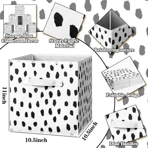 Chunful 6 Pcs 11" Fabric Cube Storage Bin Foldable Black White Polka Dots - Image 2