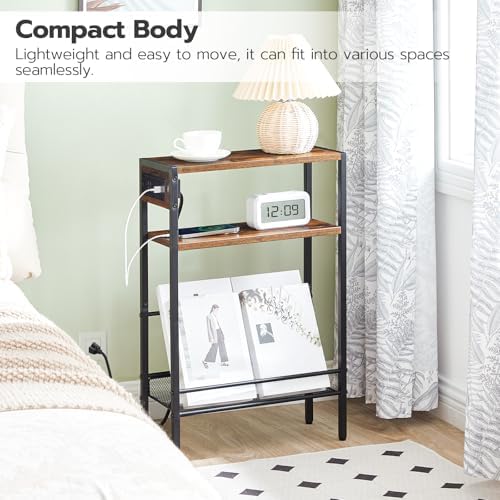 HOOBRO Small Narrow Side Table with Charging Station Set of 2, Skinny End Table for Small Spaces, Slim Nightstand with USB Ports Outlet, Sofa Beside Table with Storage Shelf BF102UBZP201 - Image 4
