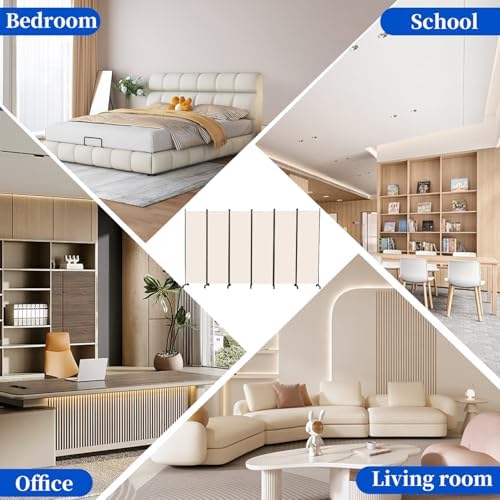 Room Divider 6FT 6 Panel Folding Privacy Screen with Lockable Wheels,Beige - Image 7