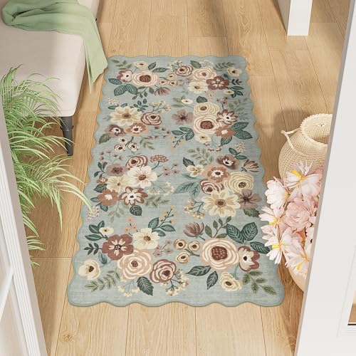 DUKINO 2x4 Rug for Entryway, Floral Washable Kitchen Rugs, Sage Green by DUKINO