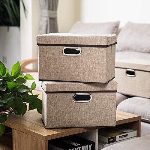 PRANDOM Collapsible Storage Cubes with Lids [1-Pack] Jute Fabric Foldable Storage Boxes Organizer Containers Baskets Bins with Cover for Home Bedroom Closet Office Nursery (14.9x9.8x9.8) - Image 2