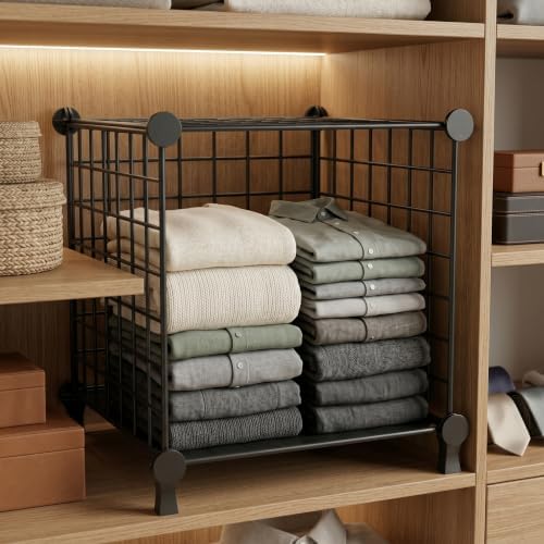 Cube Storage Organizer Metal Wire Shelf for Closet Office Black - Image 2