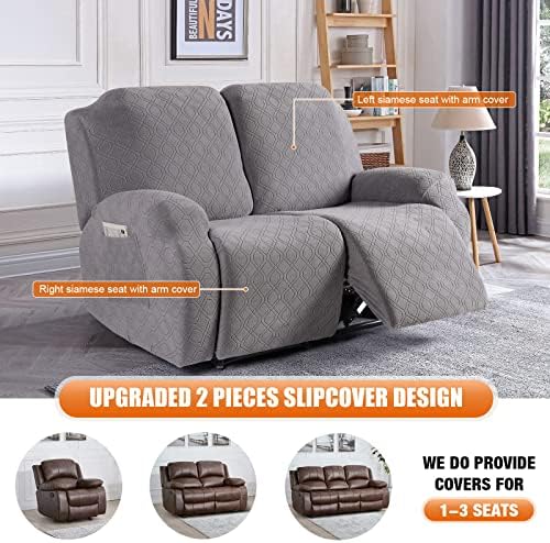 VANSOFY Oversized Stretch Recliner Loveseat Cover, Light Gray, 2 Seater - Image 3