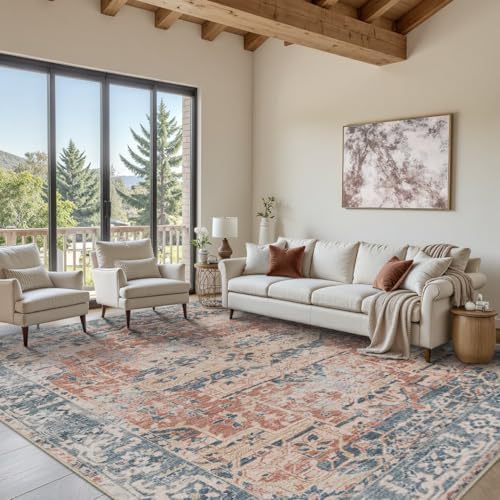 Rugxara 8x10 Area Rugs for Living Room Large Washable Rug, Coral Blue - Image 5