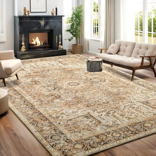 Hanples 5x7 Area Rugs for Living Room, Washable Rug Vintage Floral, Beige - Image 4