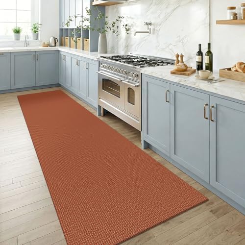 KOZYFLY Cotton Runners for Hallway 3x8, Wide Washable Runner Rug, Woven Non Slip Kitchen Runner, Braided Entryway Rug, Floor Carpet for Foyer, Bedroom, Hall, Burnt Orange/Tan - Image 2