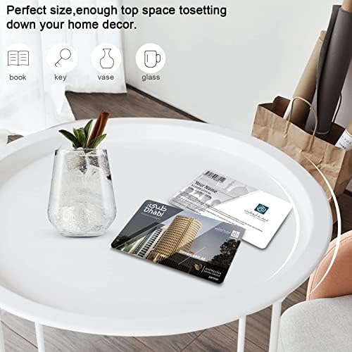 Garden 4 you End Table Metal Side Table White Round Folding Tray Cyan Sofa Small Accent Fold-able Table, Round End Table Tray, Next to Sofa Table, Snack Table for Living Room and Bed Room - Image 4