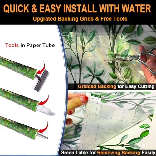 Rainbow Privacy Film with Cutting Line, 3D Decals Stained Glass Window Clings, Static Cling Window Sticker, Suncatcher, 23.6" x 78.7" - Image 2