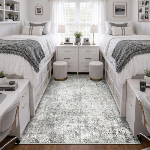RELEANY Washable 4'x6' Abstract Area Rug for Living Room Gray White by RELEANY